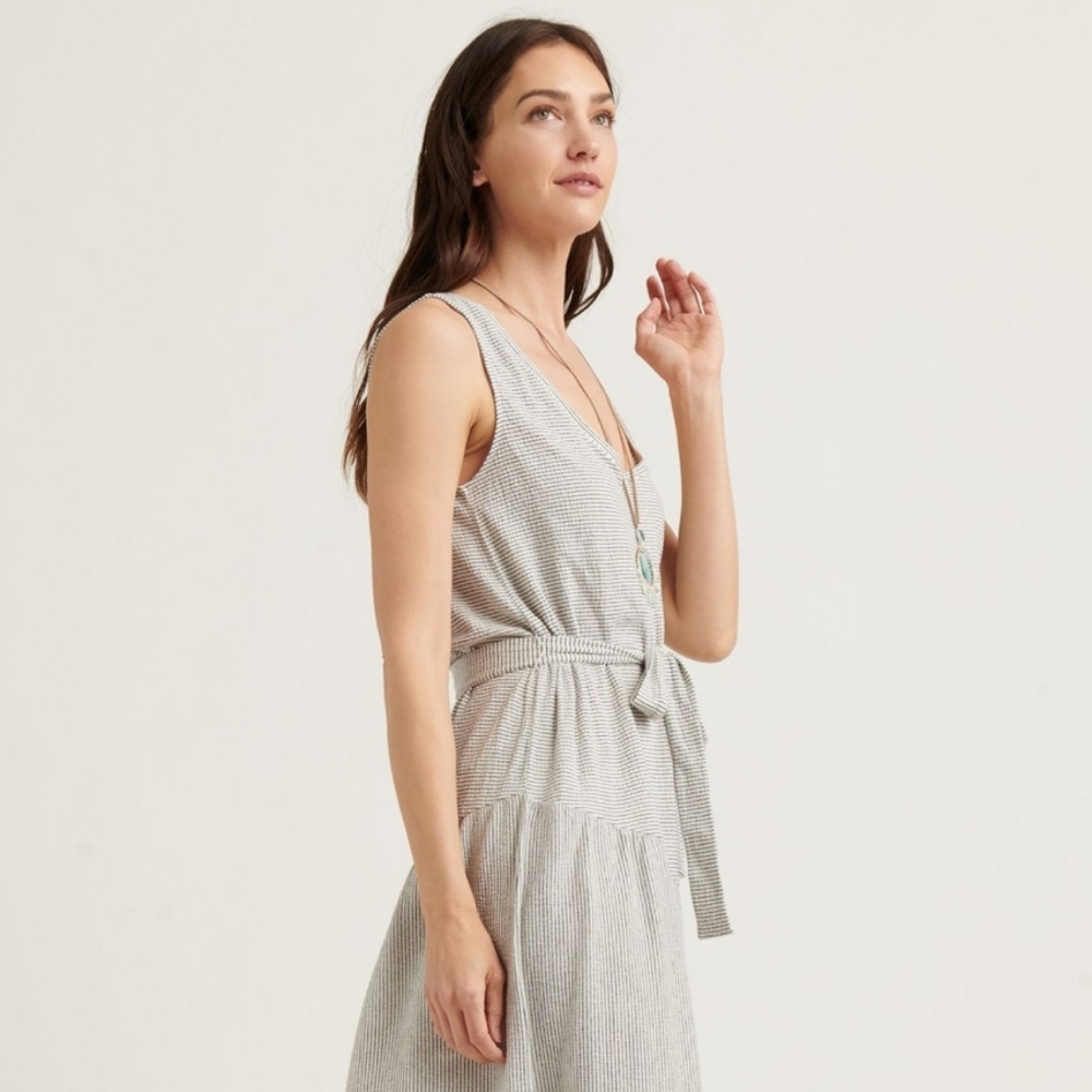 Lucky Brand Eliza Stripe Belted‎ Maxi Dress Sz Small